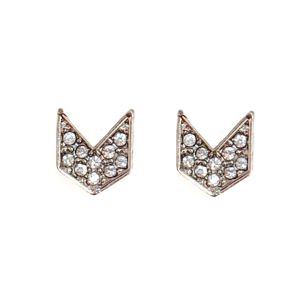 New - Shiny Silver & Clear Pave Rhinestone Chevron Arrow Boho Chic Stud Earrings